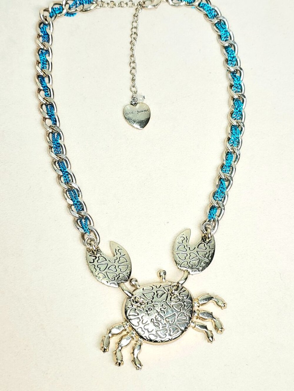 Betsey Johnson Crab Necklace Blue Crystal Rhinestone Statement Chain Coastal - Picture 4 of 9